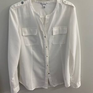 Calvin Klein Sheer Button Up White Top. Size- M